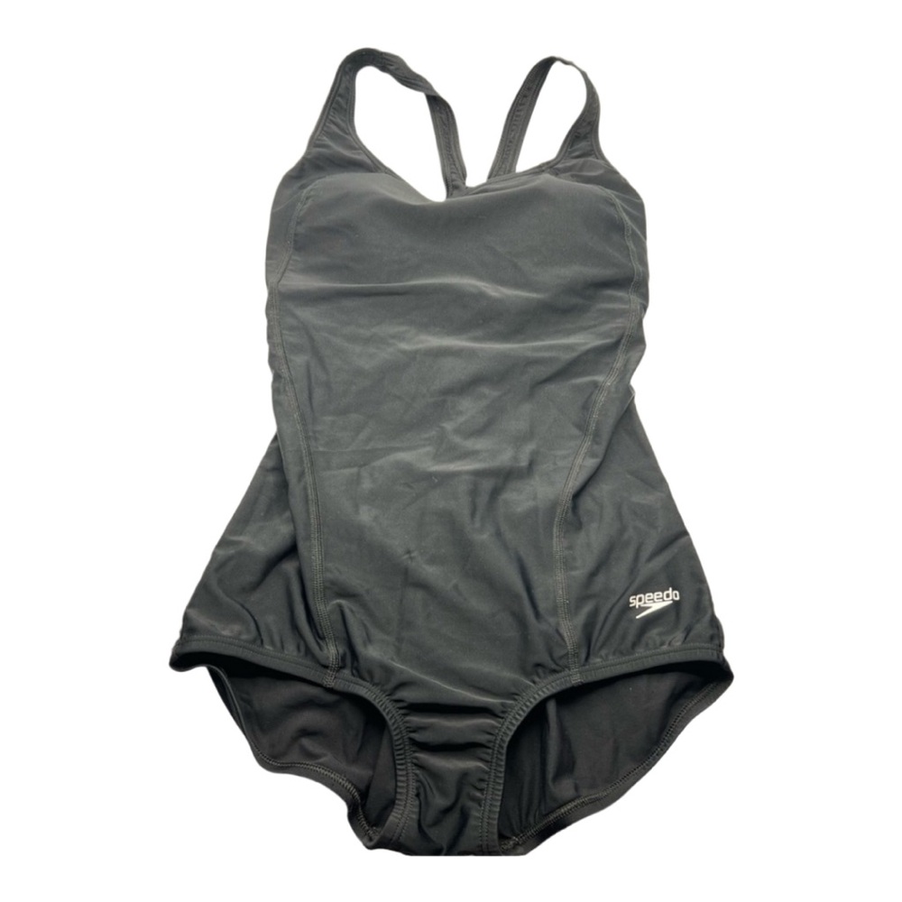 Speedo Sz 6 Black One Piece Swimsuit with Racerback Design
